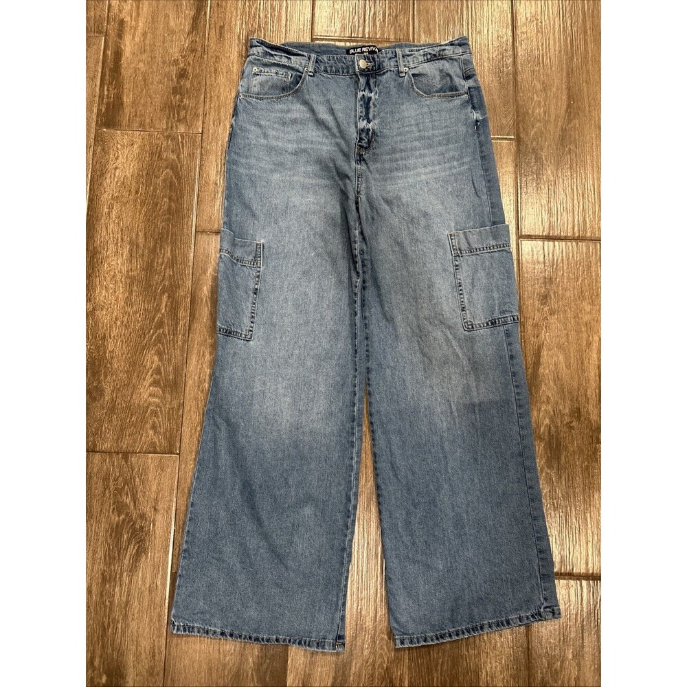 Blue Revival Flex Back Cargo Wide Leg Women’s High Rise Jean Size 32x30‎ Denim